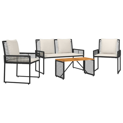 Have møbel sæt med pude 4 pcs Sort og Cremehvid