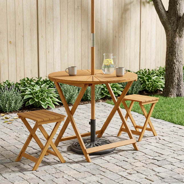 Sammenklappeligt havebord Naturfarvet Ø90 x 75 cm