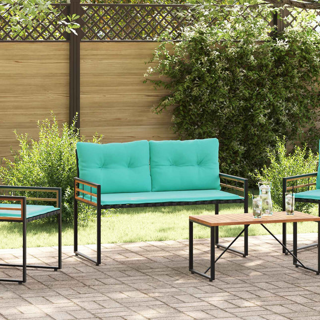 Trælagersbænk med pude Ensfarvet Turkis 114 x 55 x 77 cm