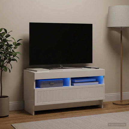 LED TV-skab Hvid højglans Konstrueret træ