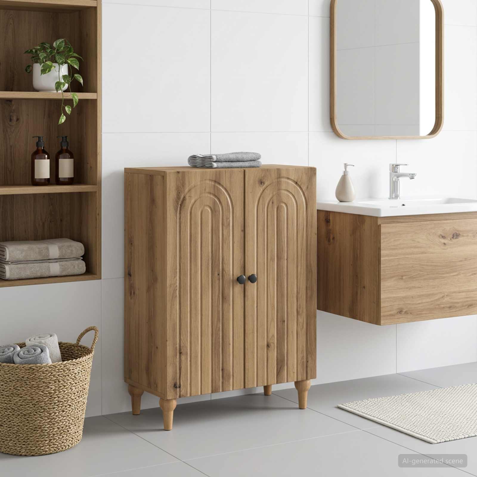 Badeværelse opbevaringsskab ALKMAAR i artisan-eg 80 cm
