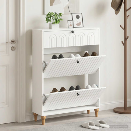 Sko skab ALKMAAR 78 x 24 x 103 cm Konstrueret træ Hvid højglans