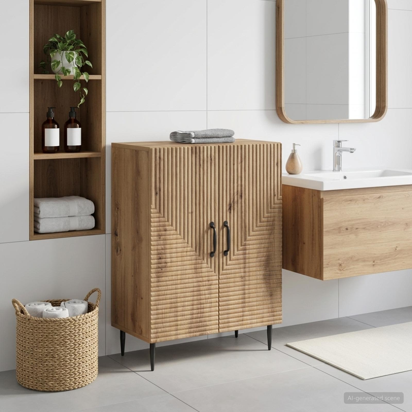 Badeværelse opbevaringsskab HAARLEM i artisan-eg 80 cm