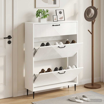Sko skab HAARLEM 78 x 24 x 103 cm Konstrueret træ Hvid højglans