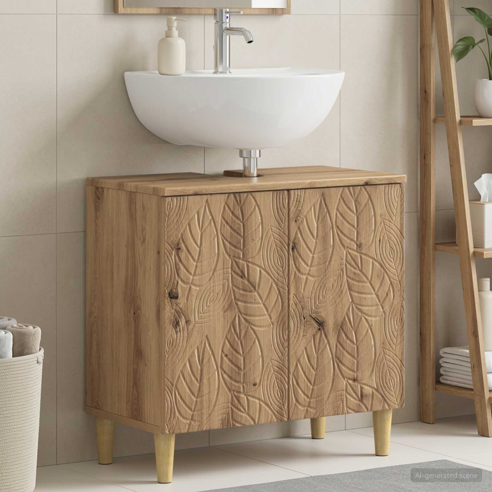 Badeværelsesskab under vask DELFT i artisan-eg 59,5 x 31,5 x 59 cm