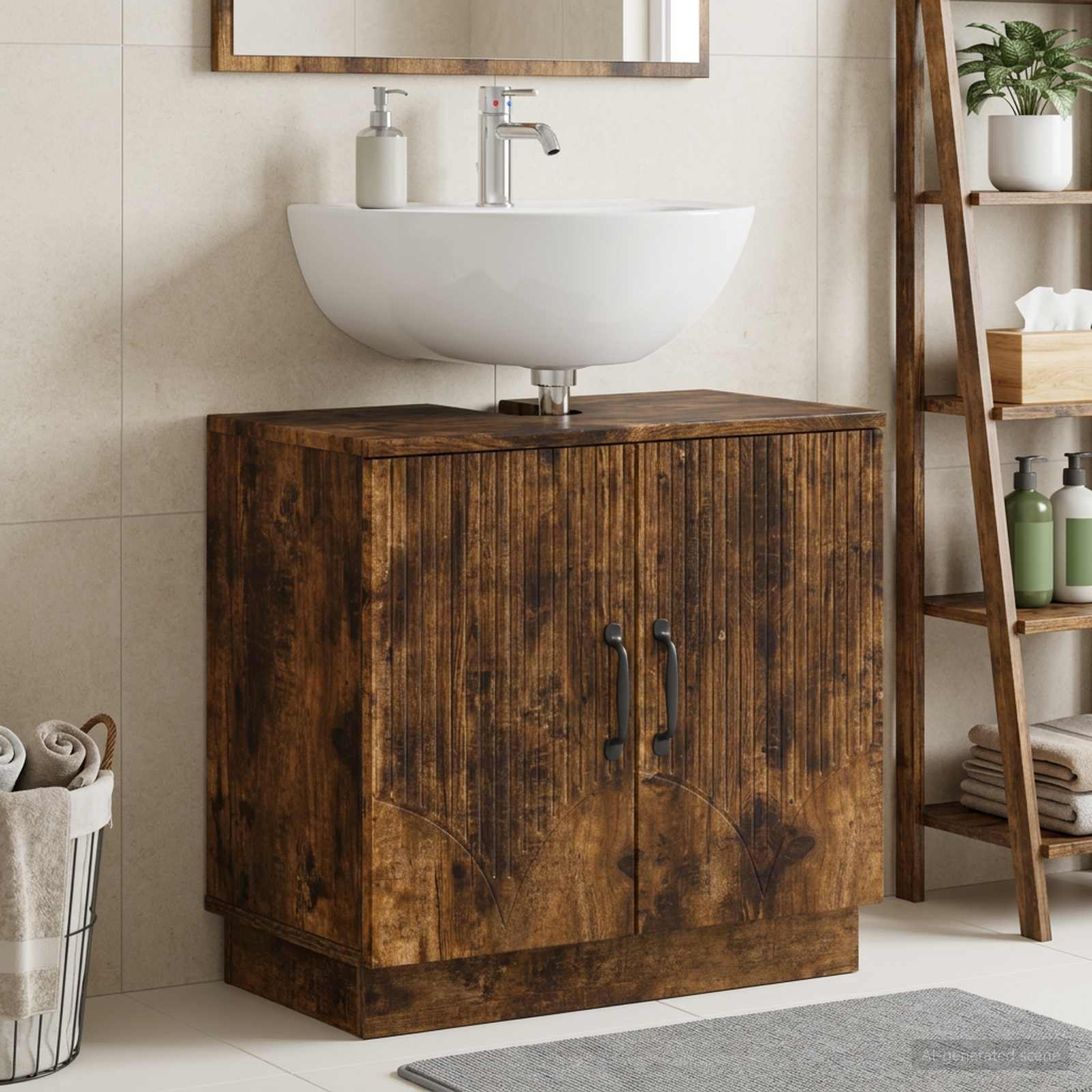 vidaXL Badeværelsesskabsunder HOORN Røget eg 59,5 x 31,5 x 56 cm