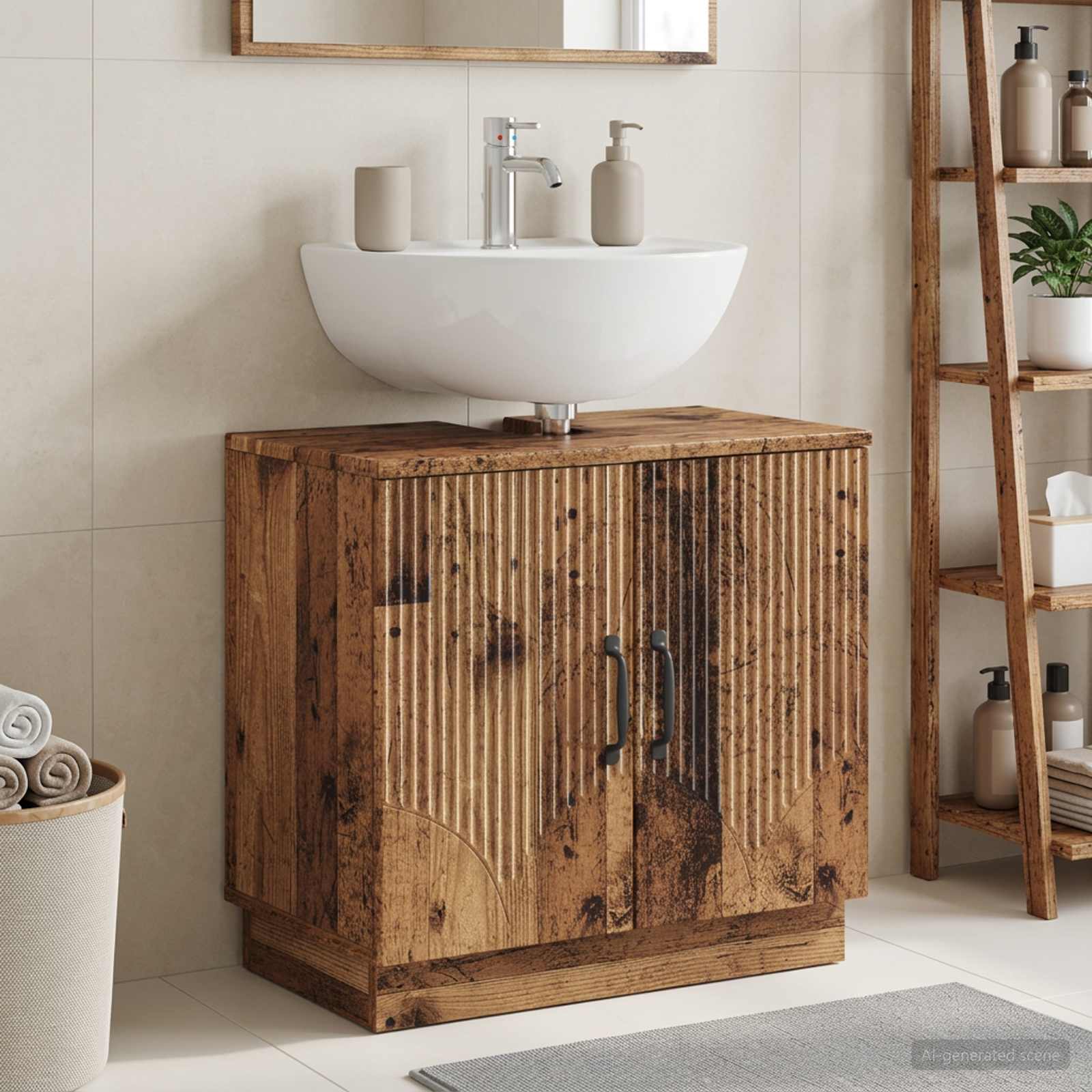 vidaXL Badeværelsesskabsunder HOORN Gammelt træ 59,5 x 31,5 x 56 cm