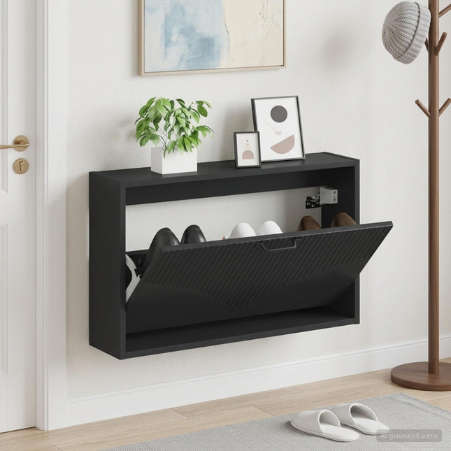 Vægmonteret Skoskab HOORN 71 x 17 x 43 cm Konstrueret træ Sort