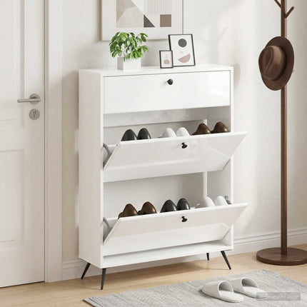 Sko skab BREDA 78 x 24 x 103 cm Konstrueret træ Hvid højglans