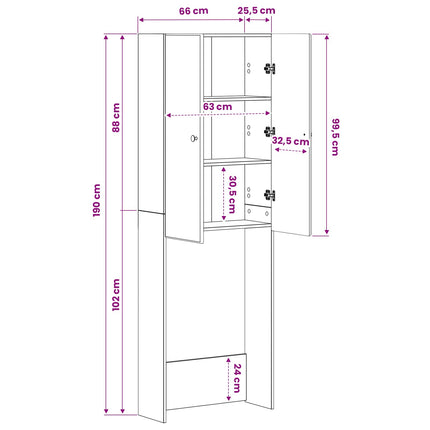 Toilet Skab BREDA Grå Sonoma 66 x 25,5 x 190 cm Konstrueret træ