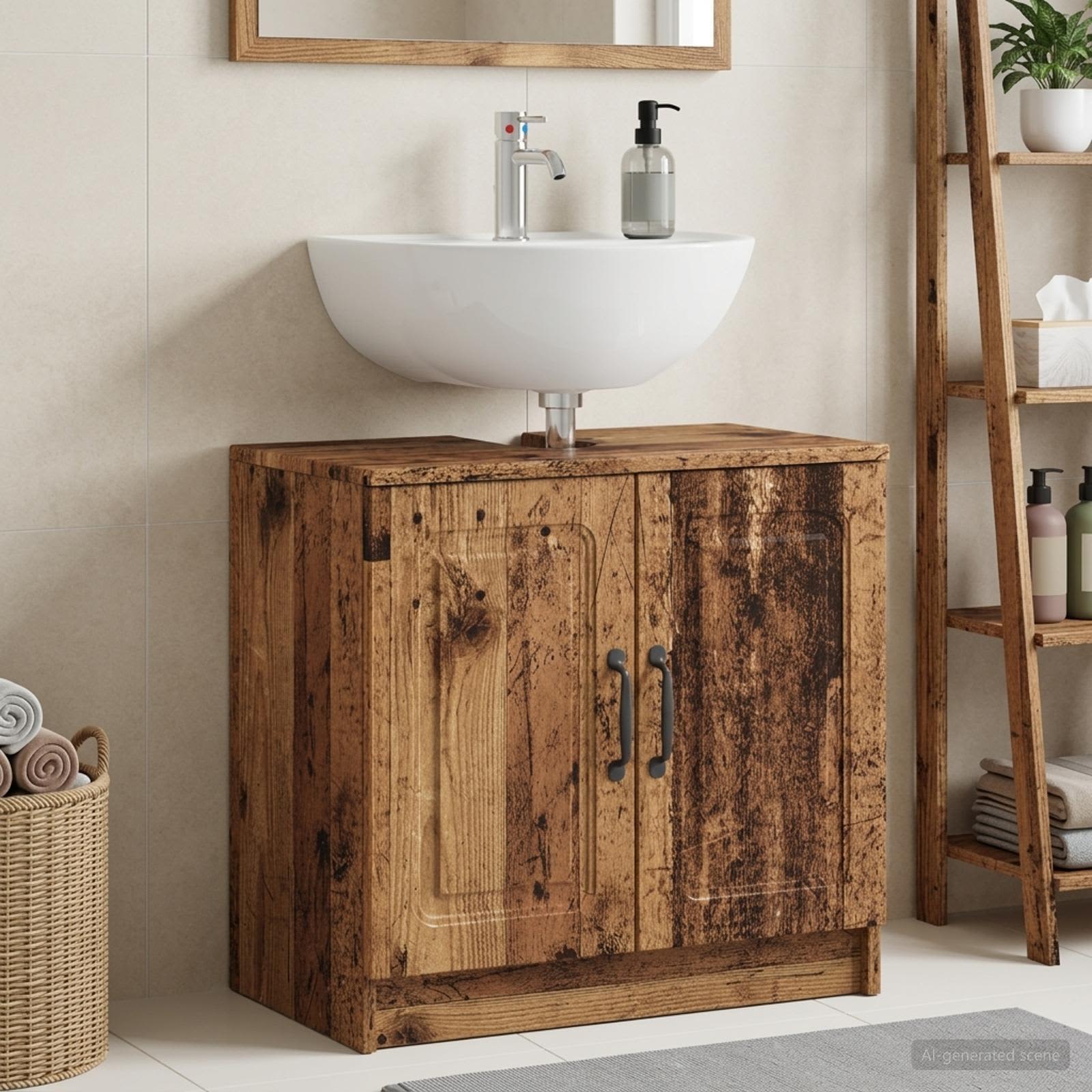 vidaXL Badeværelsesskabsunder UTRECHT Gammelt træ 59,5 x 31,5 x 59 cm