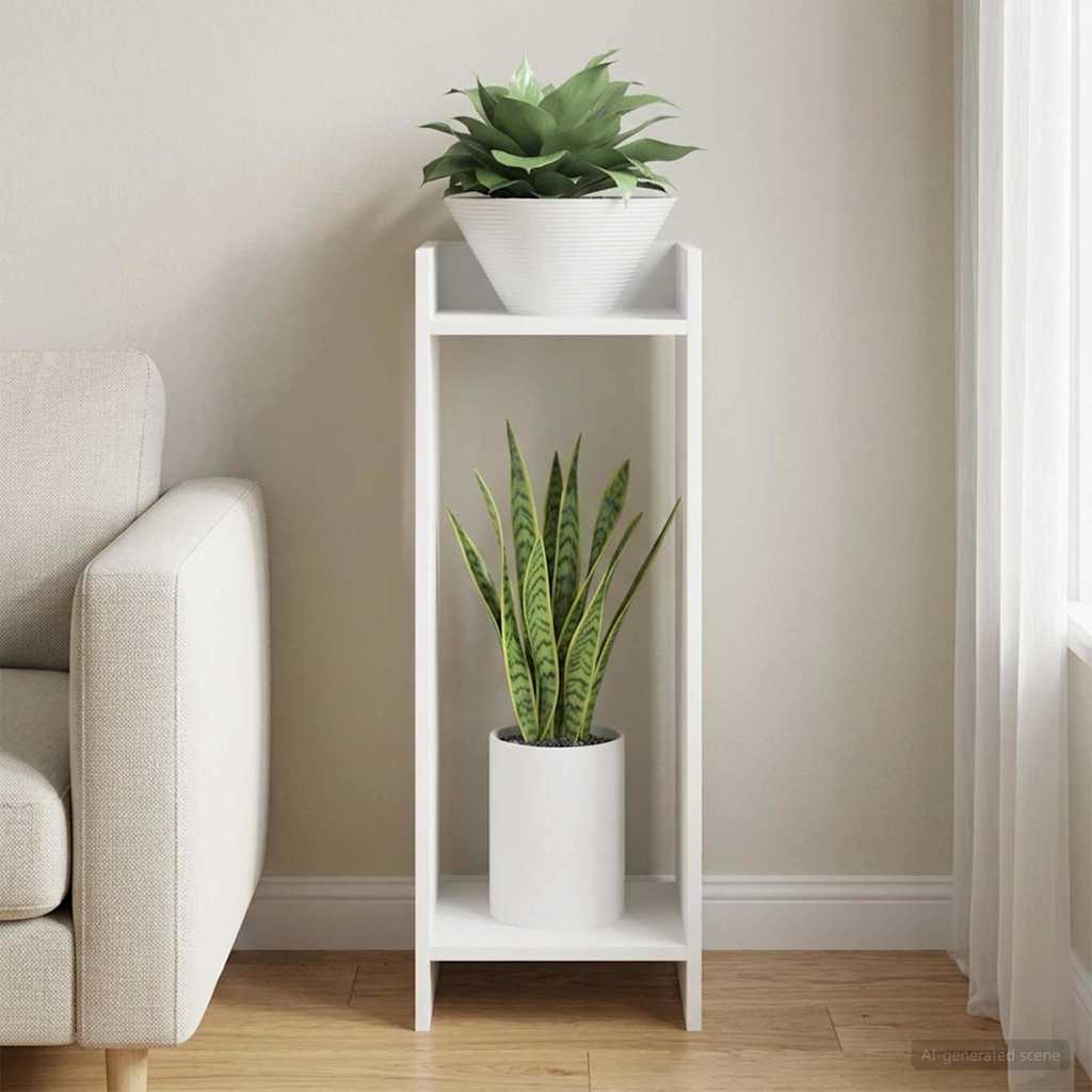 Planteholder med hylde Hvid 30 x 30 x 80 cm Konstrueret træ