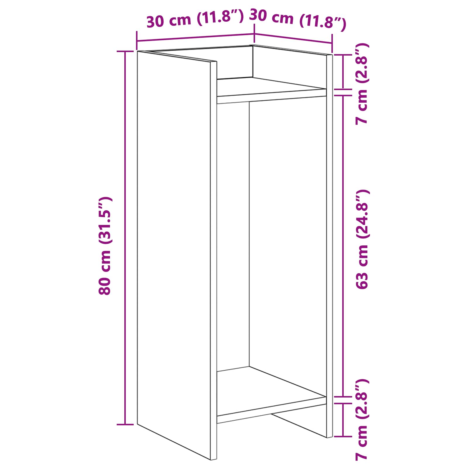 Planteholder med hylde BetonGrå 30 x 30 x 80 cm Konstrueret træ