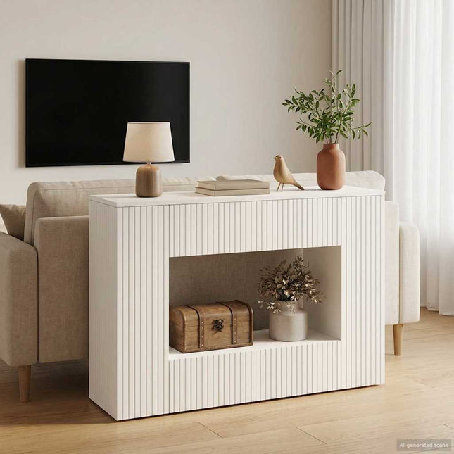 Konsolbord Stribet Hvid 101 x 29 x 74 cm Konstrueret træ