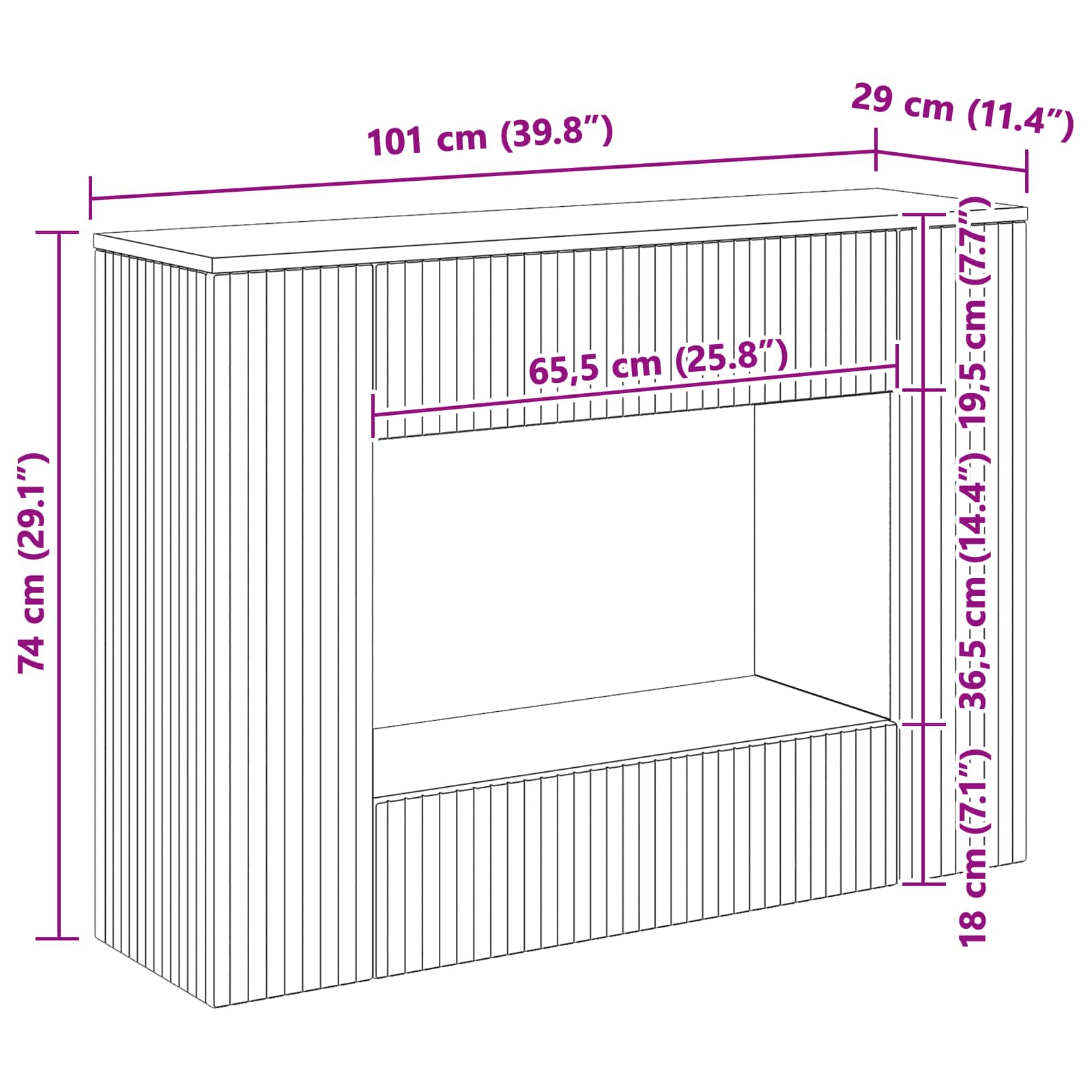 Konsolbord Stribet Hvid 101 x 29 x 74 cm Konstrueret træ