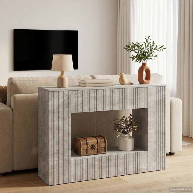 Konsolbord Stribet BetonGrå 101 x 29 x 74 cm Konstrueret træ
