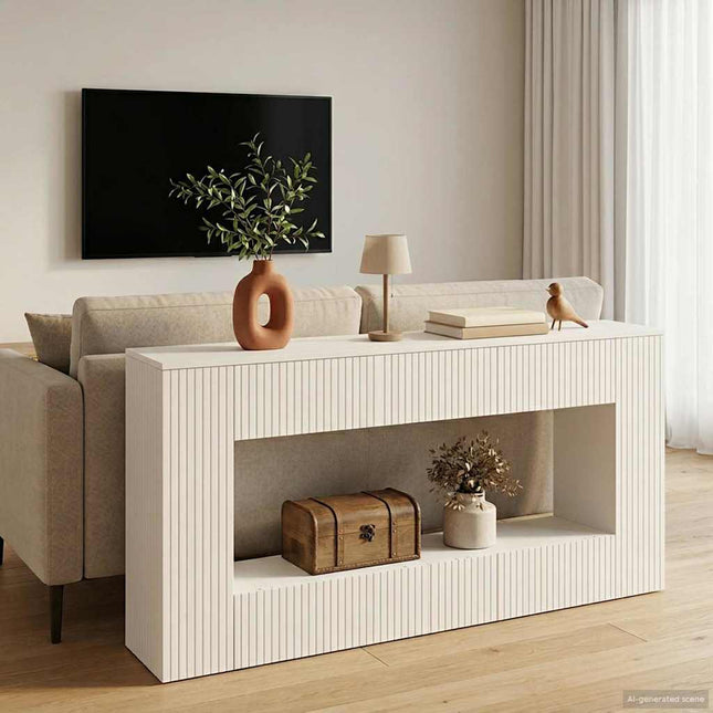 Konsolbord Stribet Hvid 155 x 29 x 74 cm Konstrueret træ