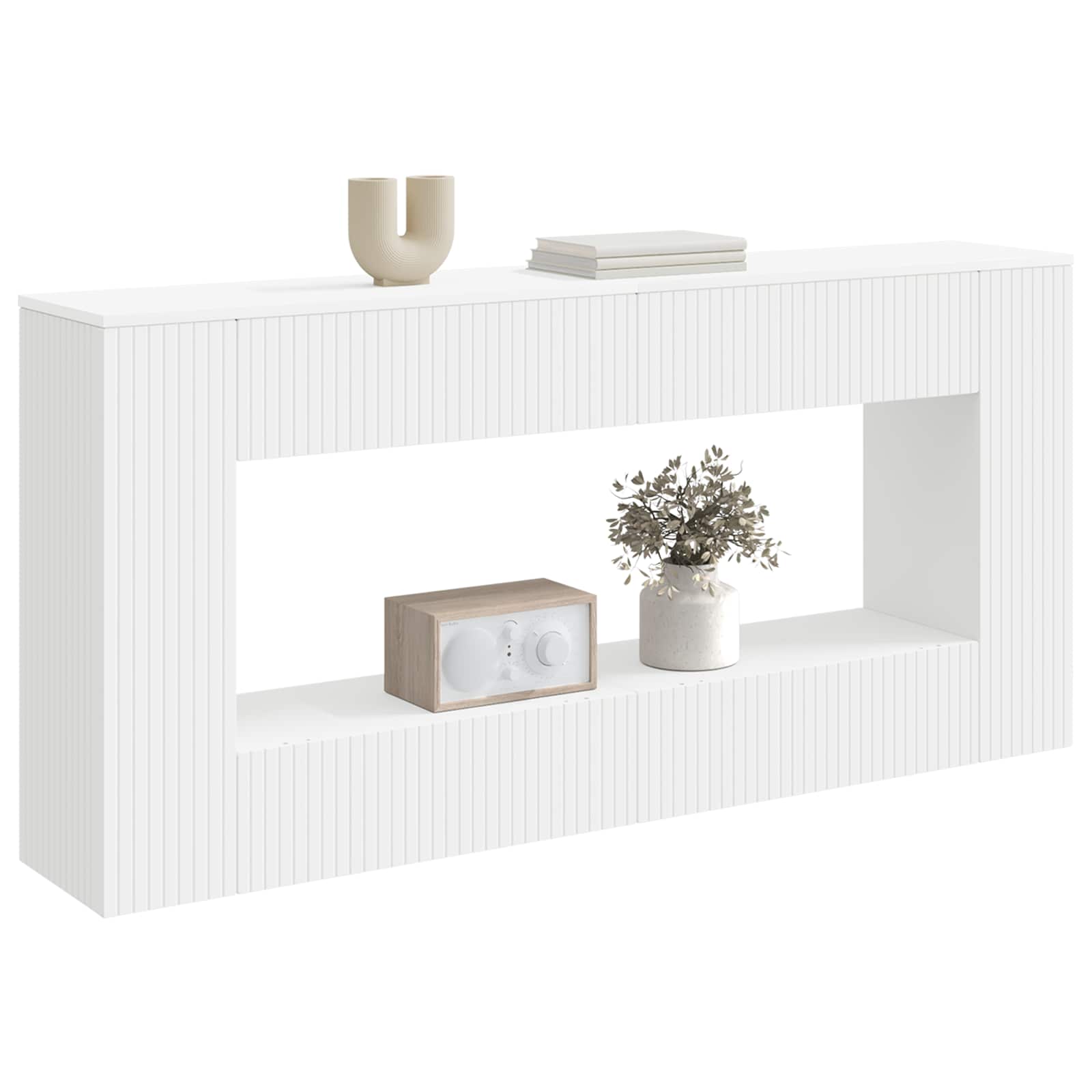 Konsolbord Stribet Hvid 155 x 29 x 74 cm Konstrueret træ