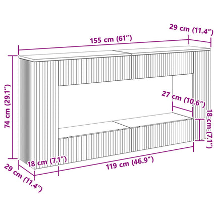 Konsolbord Sort 155 x 29 x 74 cm Konstrueret træ