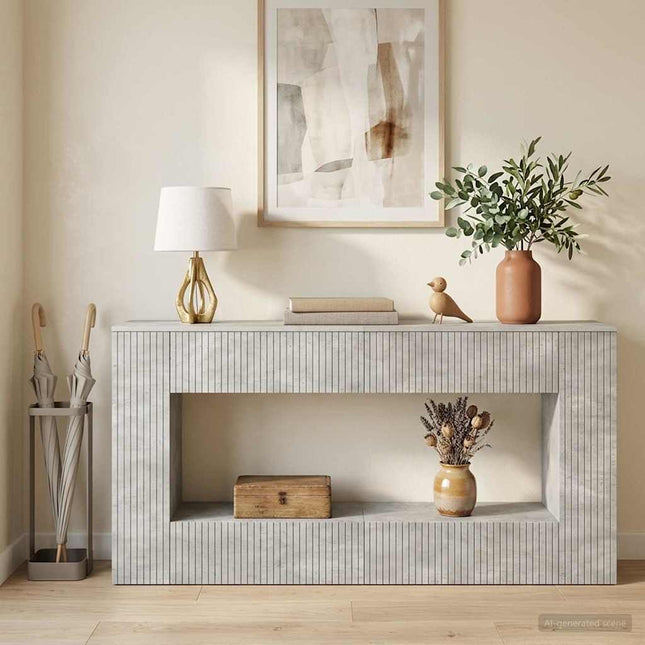 Konsolbord Stribet BetonGrå 155 x 29 x 74 cm Konstrueret træ