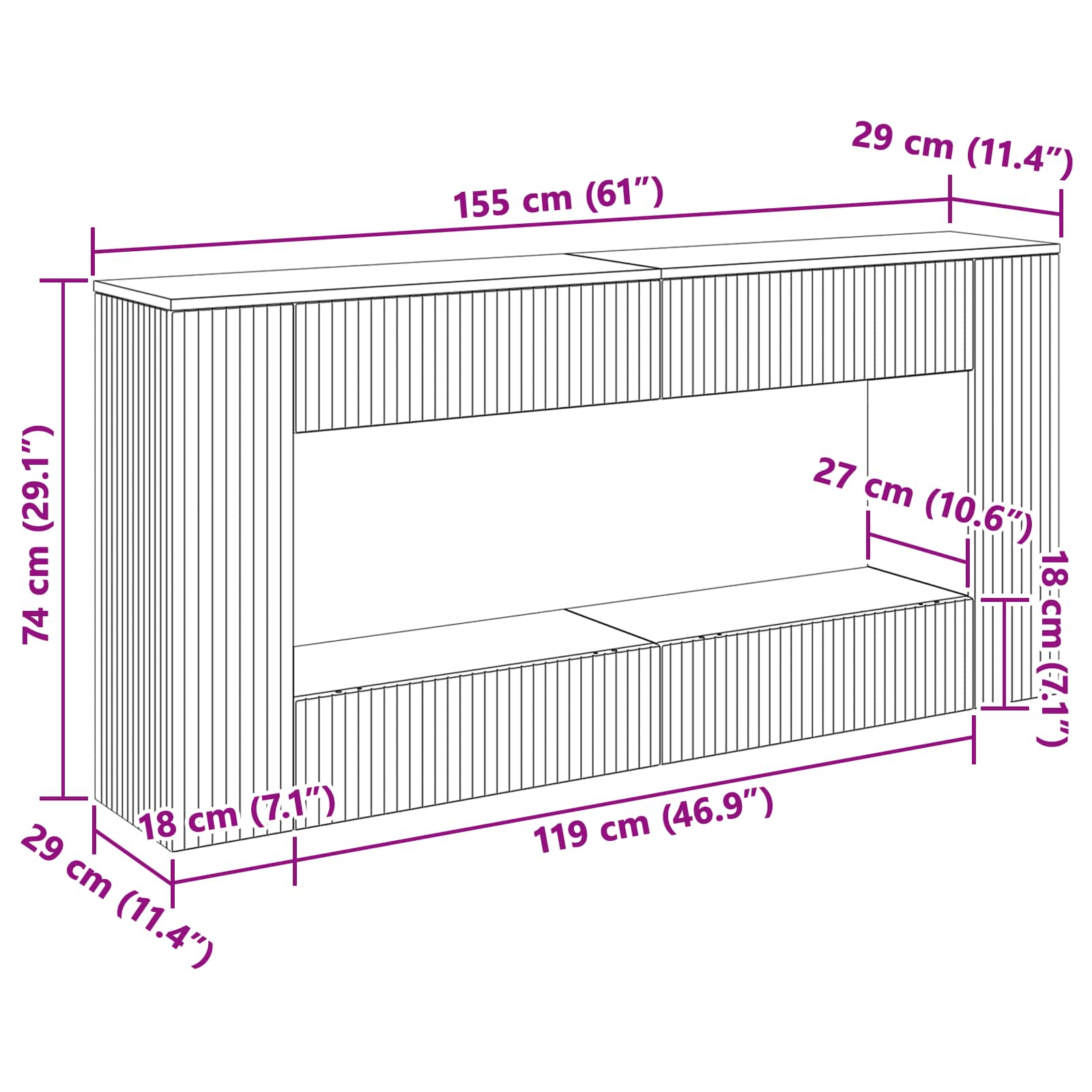 Konsolbord Stribet Artisan Eg 155 x 29 x 74 cm Konstrueret træ