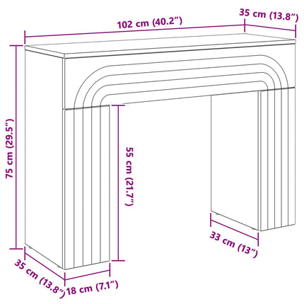 Sofabord Sonoma-eg 102 x 35 x 75 cm Konstrueret træ