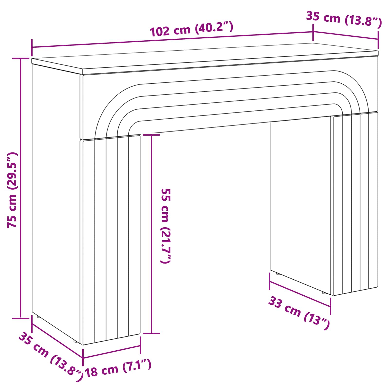 Sofabord Sonoma-eg 102 x 35 x 75 cm Konstrueret træ