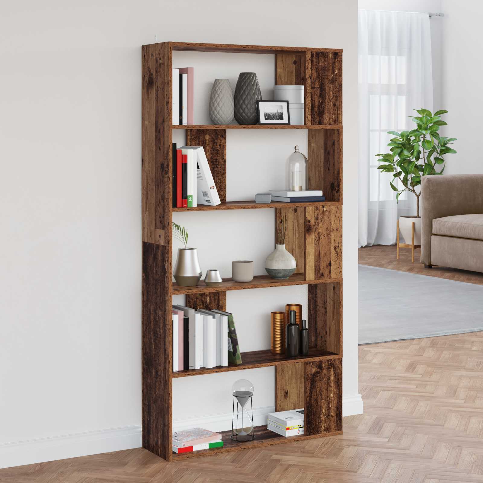 Bogreol i gammelt trælook 80 × 24 × 159 cm - konstrueret træ