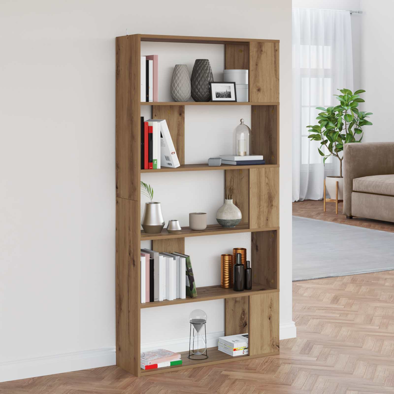 Bogskab i artisan egetrælook - 80 × 24 × 159 cm, konstrueret træ