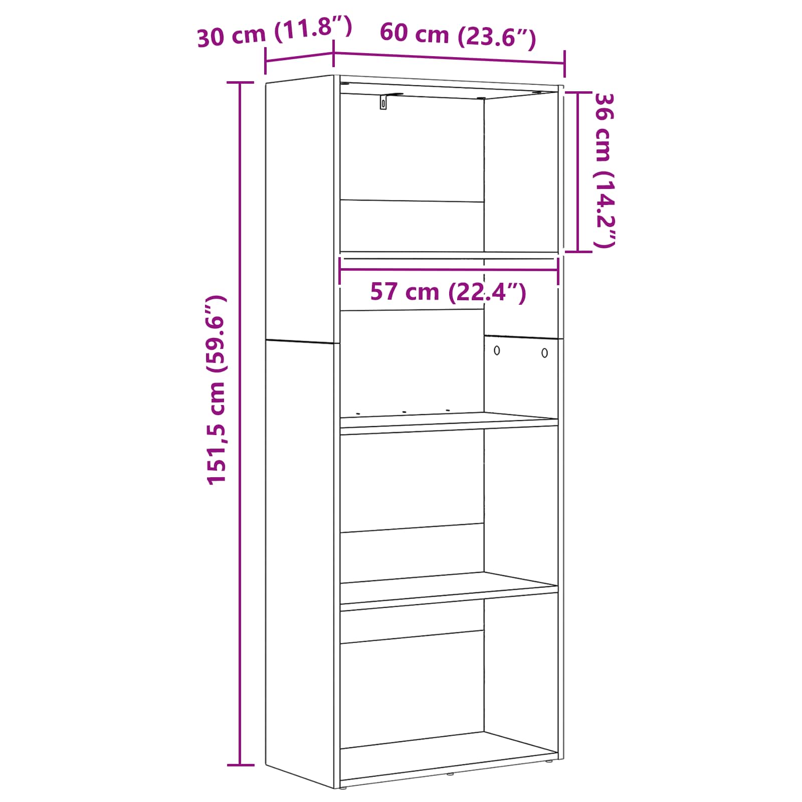 Selvstående boghylde Sort eg 60 x 30 x 151,5 cm Konstrueret træ