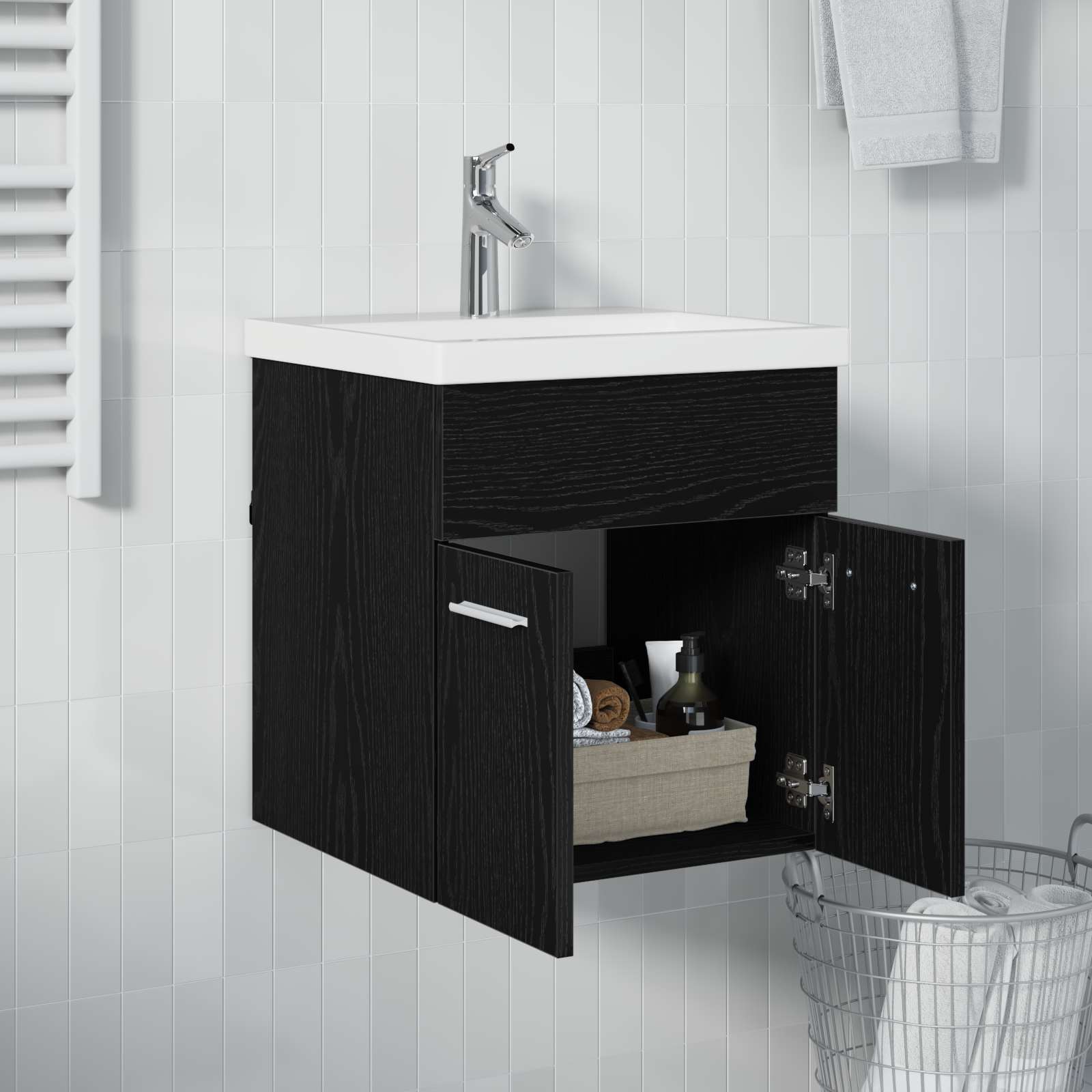 Vaskeskab med dør Sort eg 41 x 38,5 x 46 cm Konstrueret træ