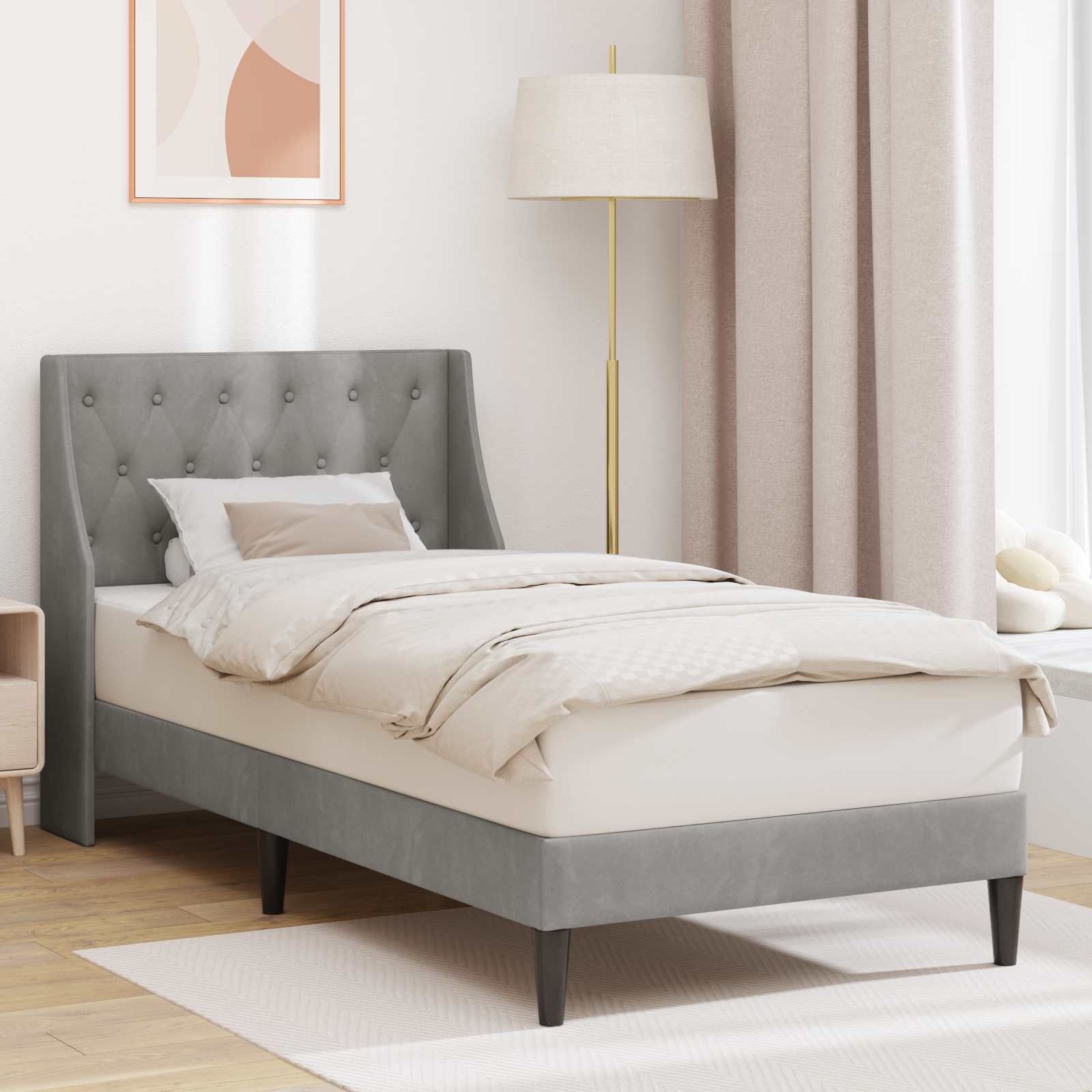 Sengestel med hovedgærde Lysegrå 90 x 200 cm Fløjl