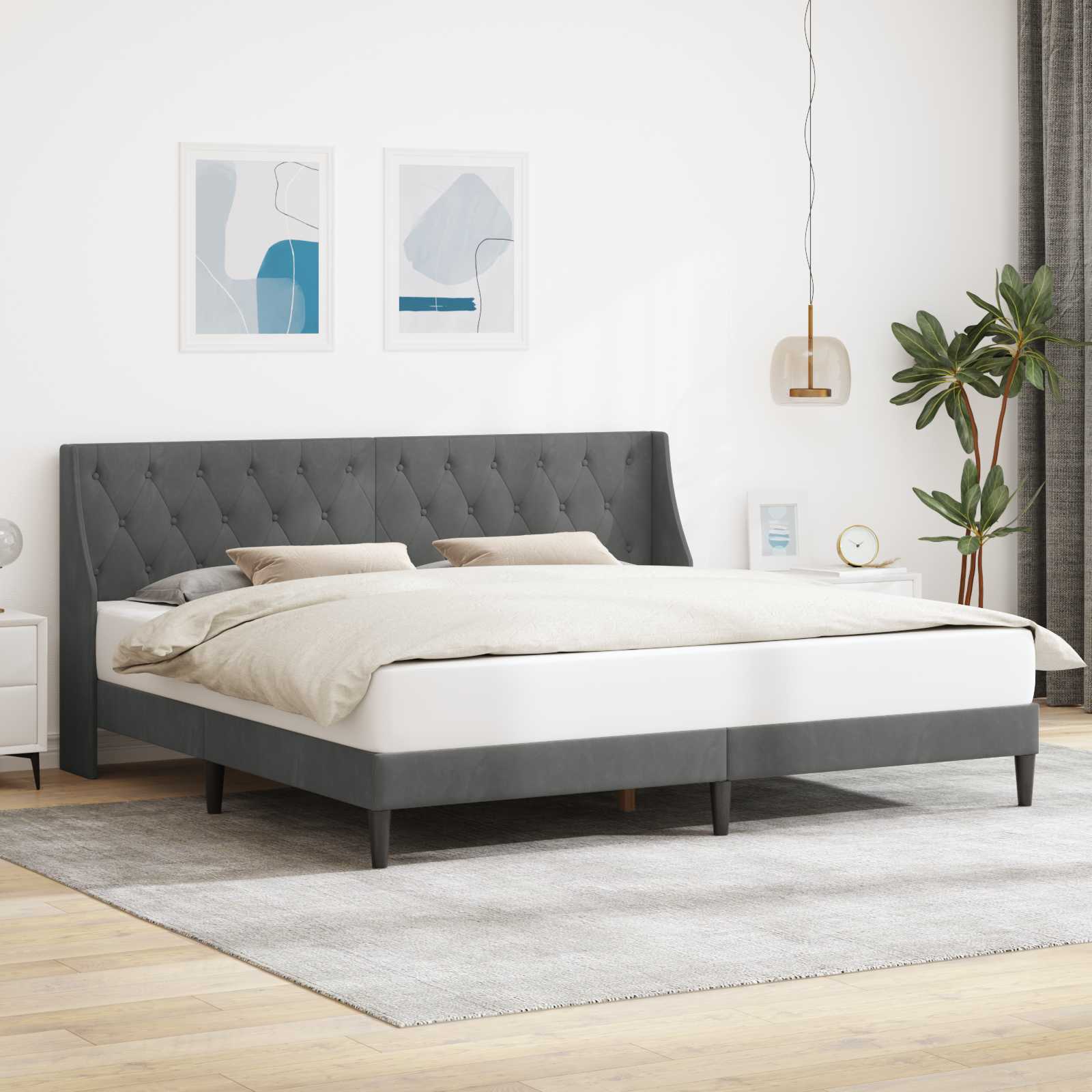Sengestel med hovedgærde Mørkegrå 200 x 200 cm Fløjl