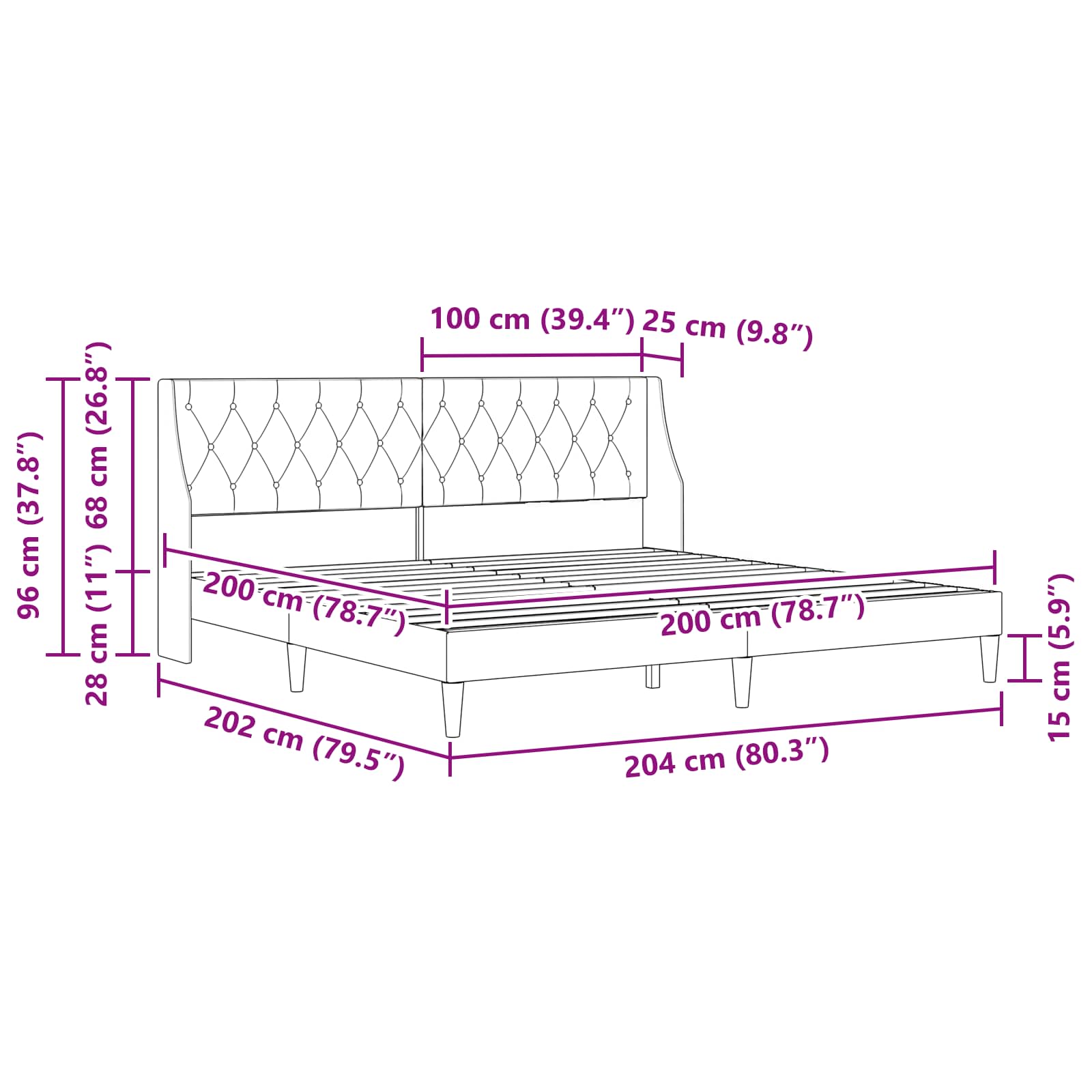Sengestel med hovedgærde Mørkegrå 200 x 200 cm Fløjl