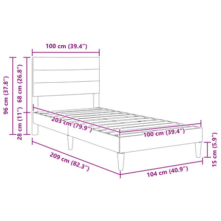 Sengestel med hovedgærde Mørkegrå 100 x 203 cm Stof