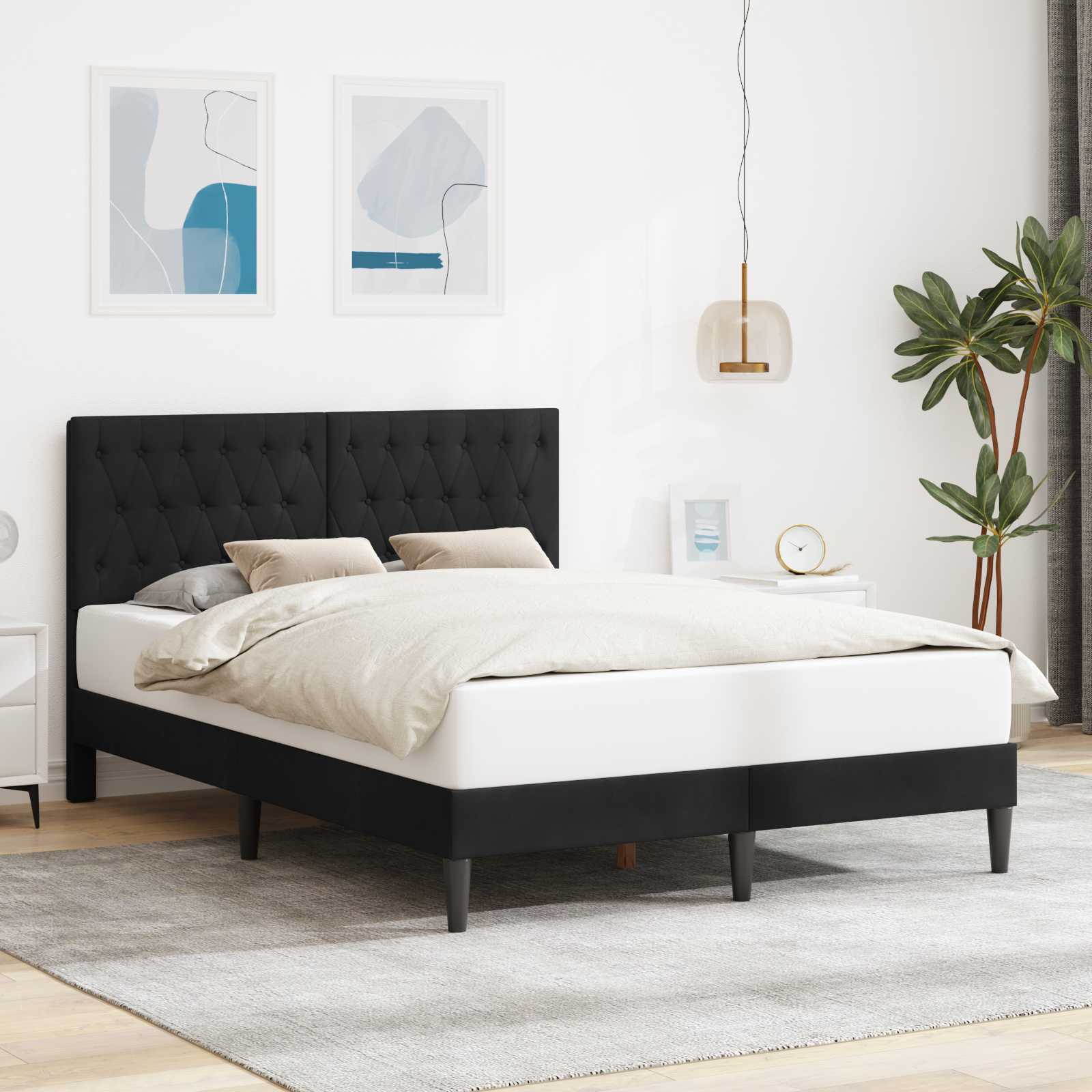 Sengestel med hovedgærde Sort 140 x 200 cm Fløjl