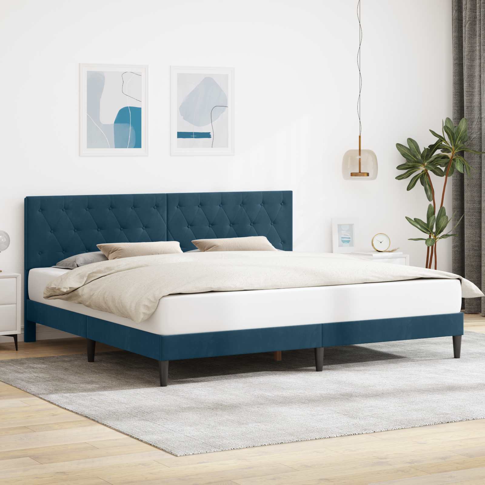 Sengestel med hovedgærde Blå 180 x 200 cm Fløjl