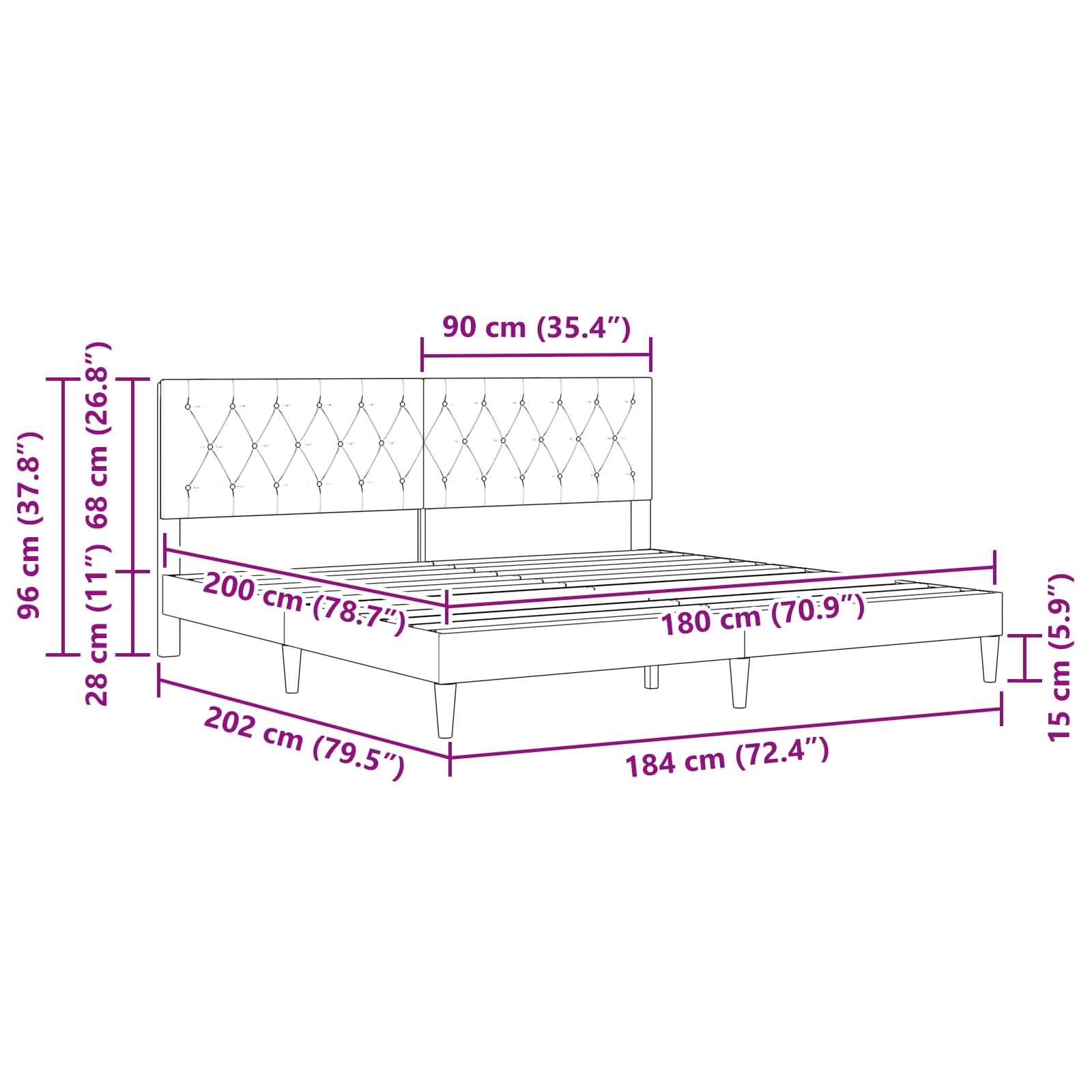 Sengestel med hovedgærde Blå 180 x 200 cm Fløjl