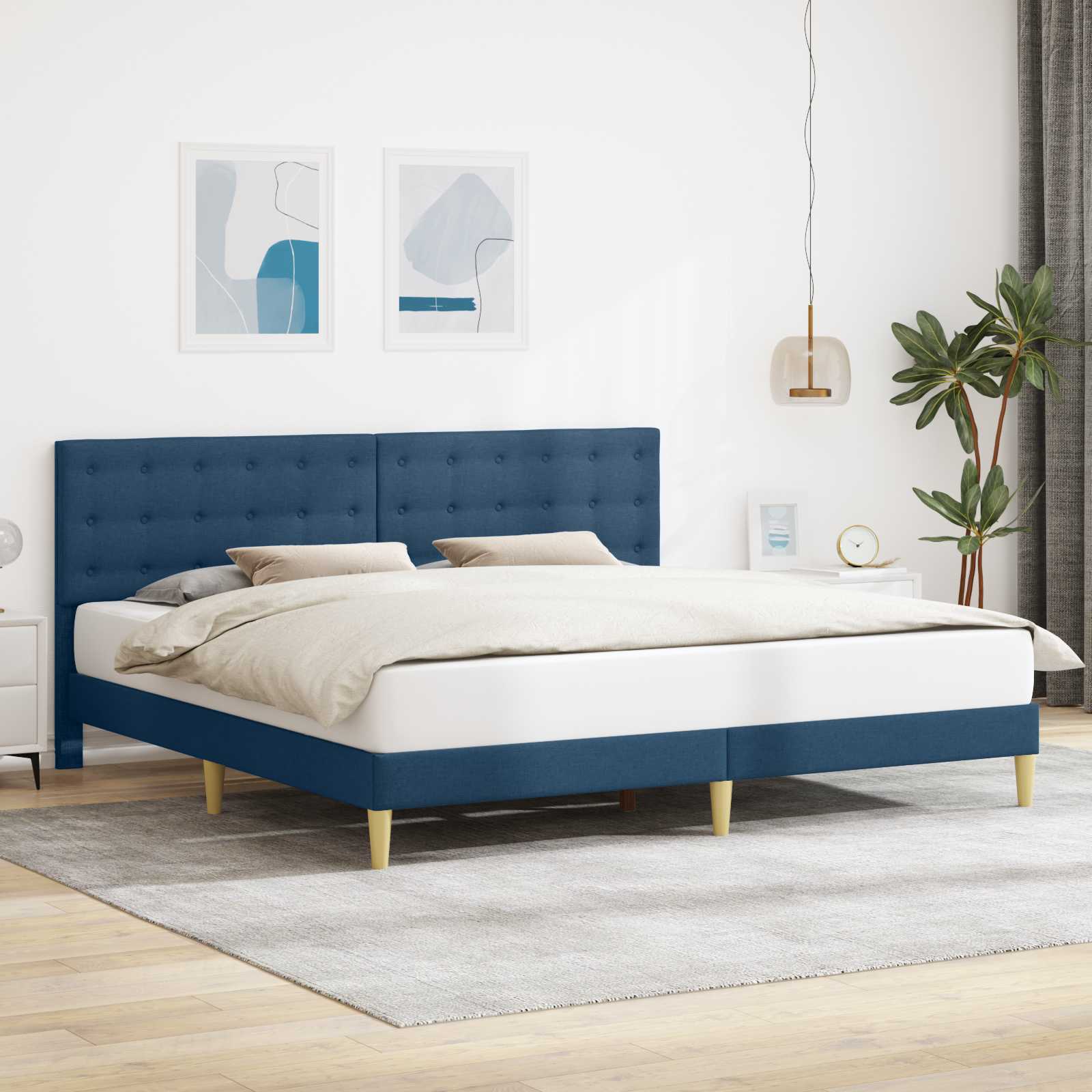 Sengestel med hovedgærde Blå 180 x 200 cm Stof