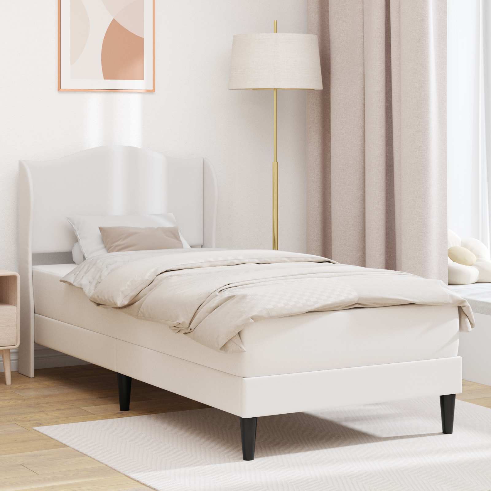 Sengestel med hovedgærde Hvid 90 x 200 cm Kunstlæder