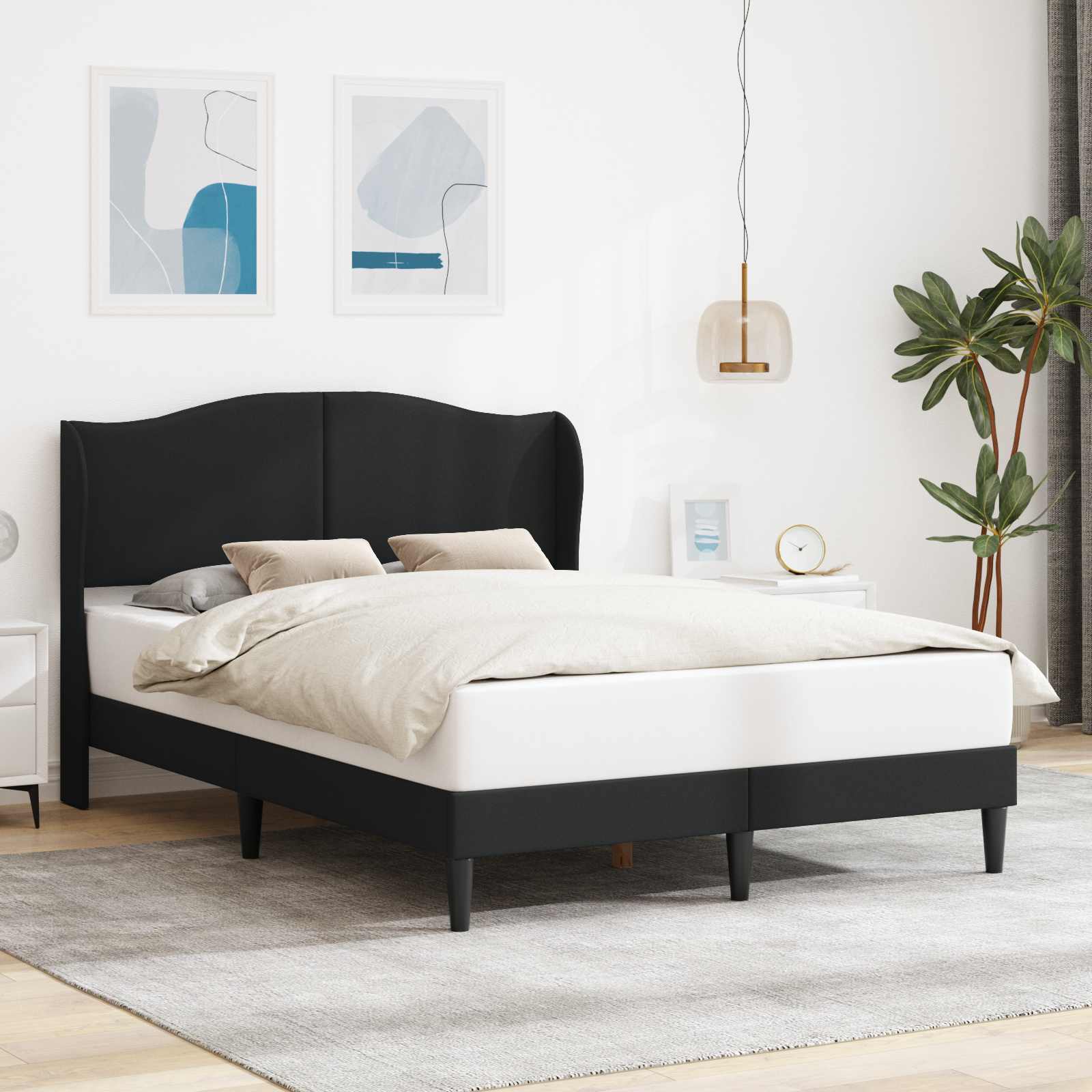 Sengestel med hovedgærde Sort 140 x 190 cm Kunstlæder