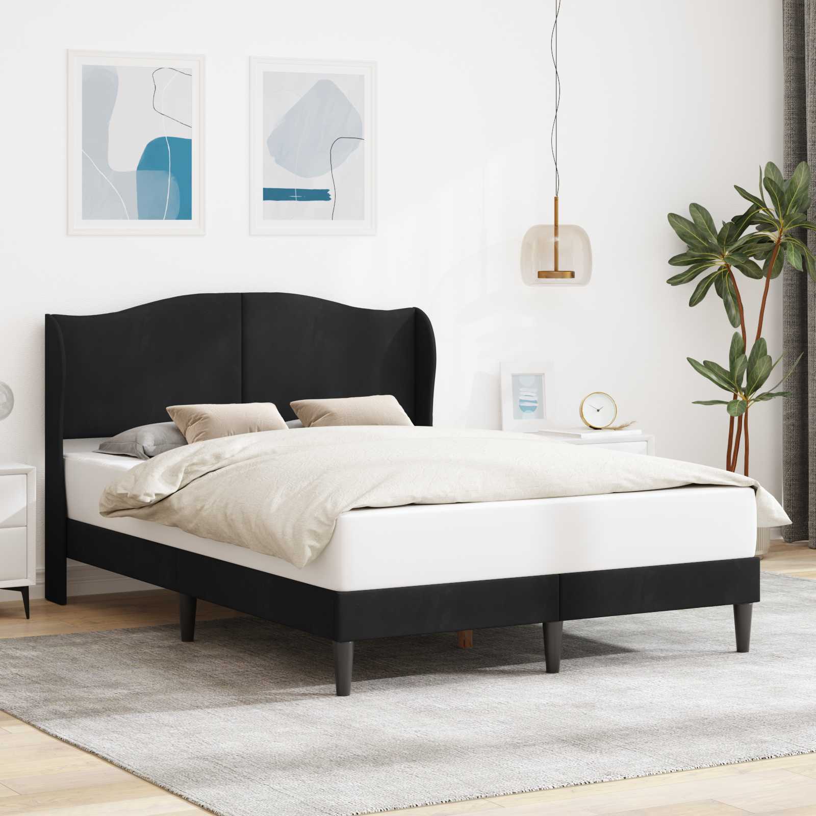 Sengestel med hovedgærde Sort 140 x 200 cm Fløjl