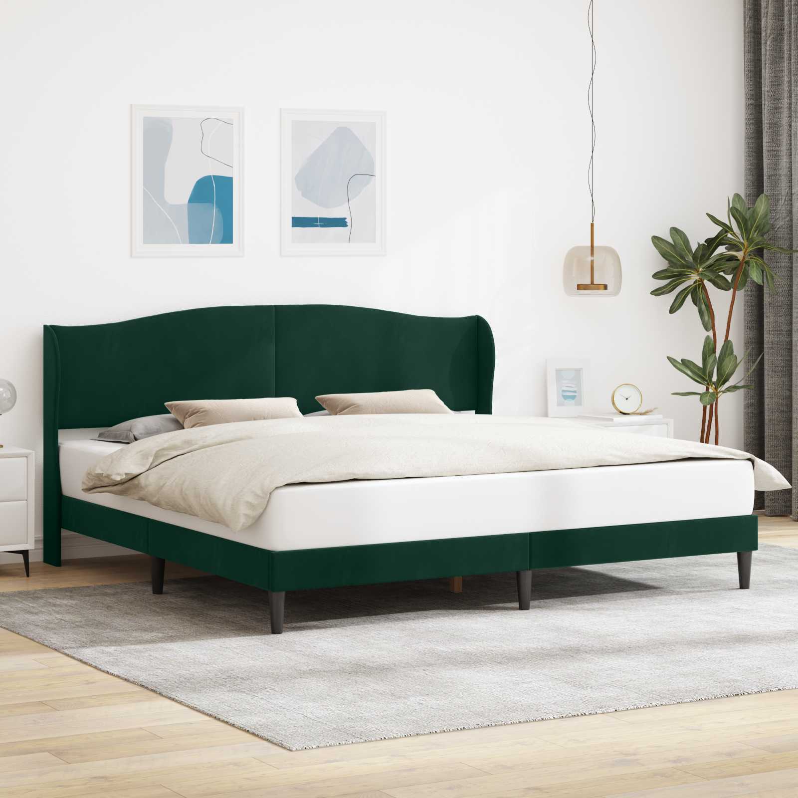 Sengestel med hovedgærde Mørkegrøn 180 x 200 cm Fløjl