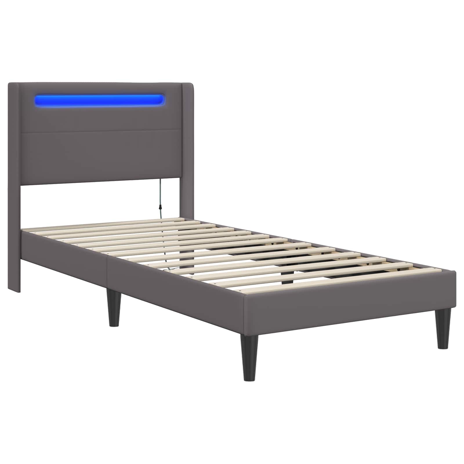 Sengestel med LED-lysstrimler Grå 90 x 200 cm Kunstlæder