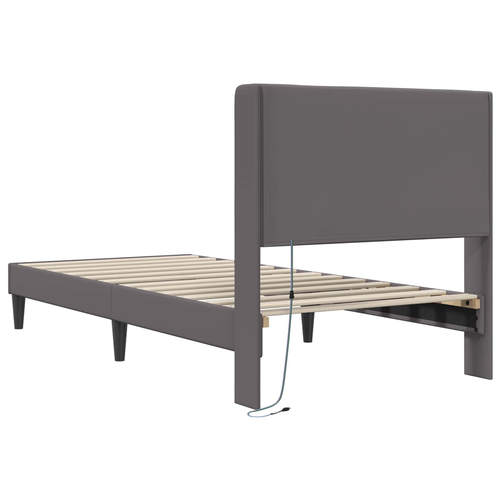 Sengestel med LED-lysstrimler Grå 90 x 200 cm Kunstlæder