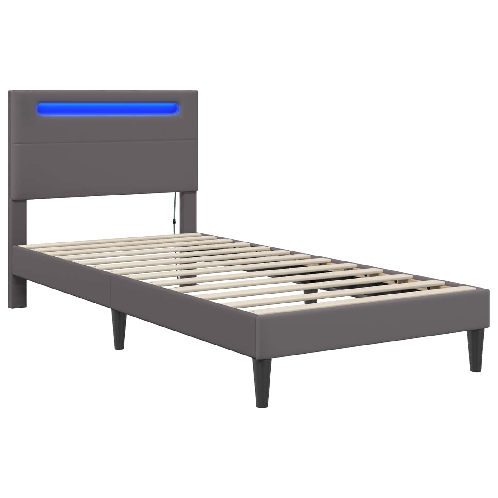 Sengestel med LED-lysstrimler Grå 90 x 190 cm Kunstlæder