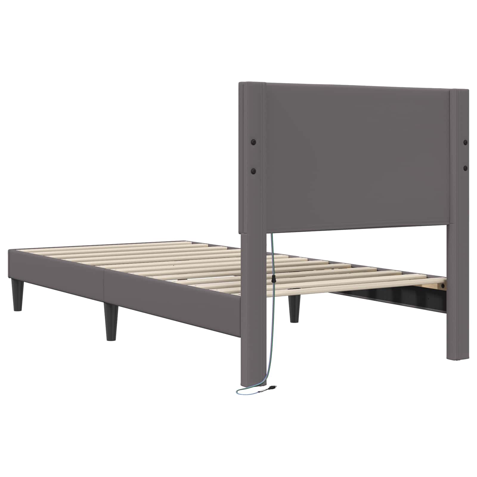 Sengestel med LED-lysstrimler Grå 90 x 190 cm Kunstlæder