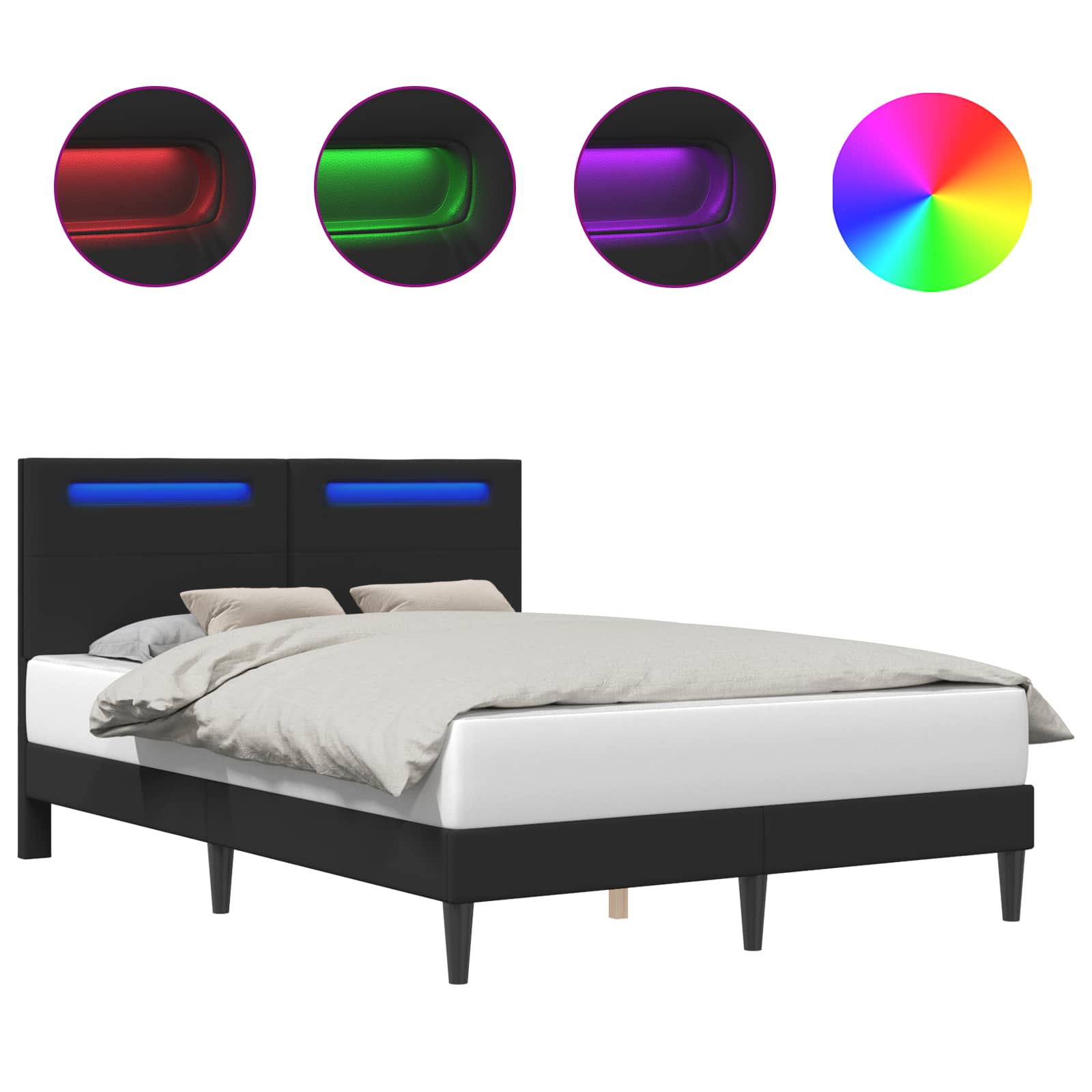 Sengestel med LED-lysstrimler Sort 120 x 190 cm Kunstlæder