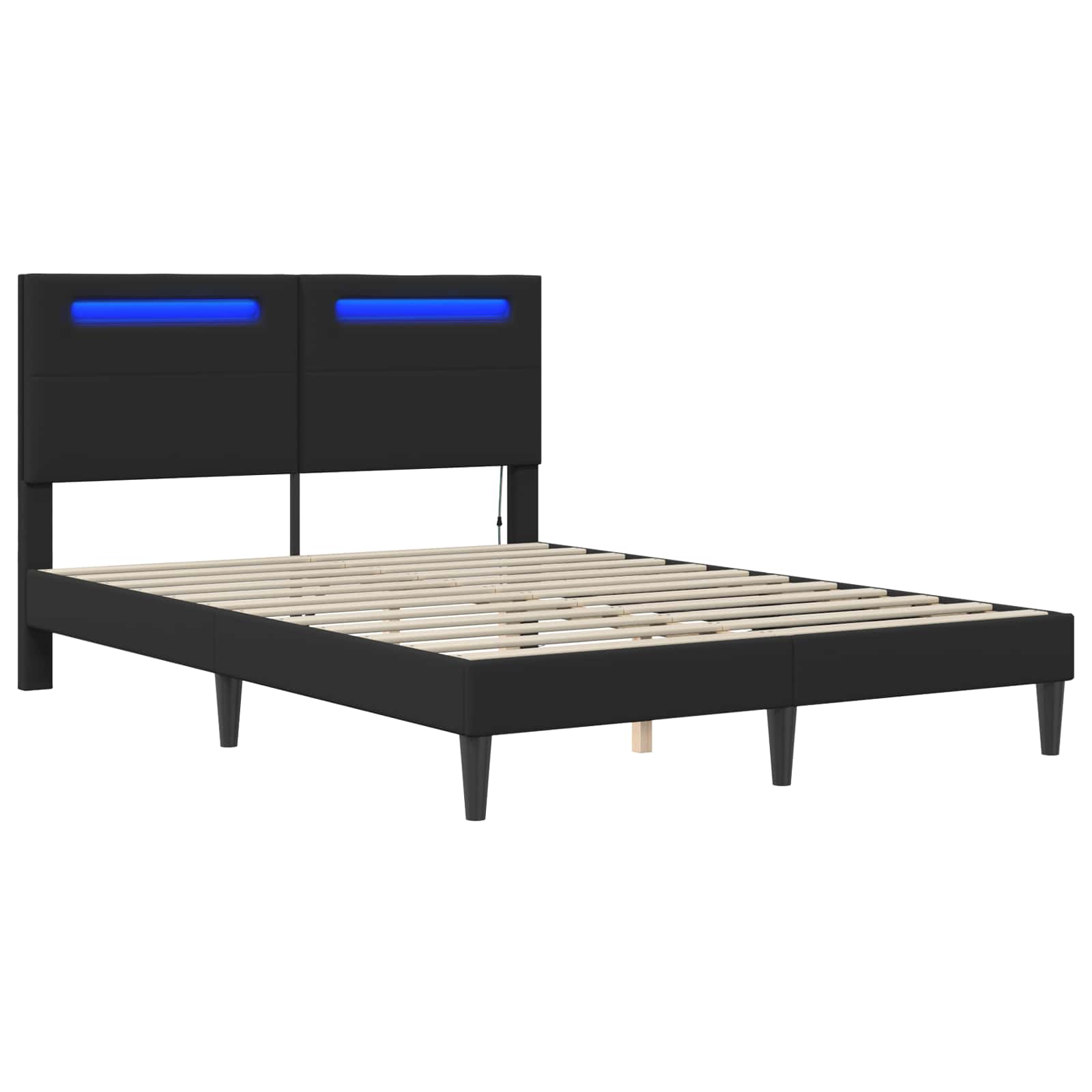 Sengestel med LED-lysstrimler Sort 120 x 190 cm Kunstlæder