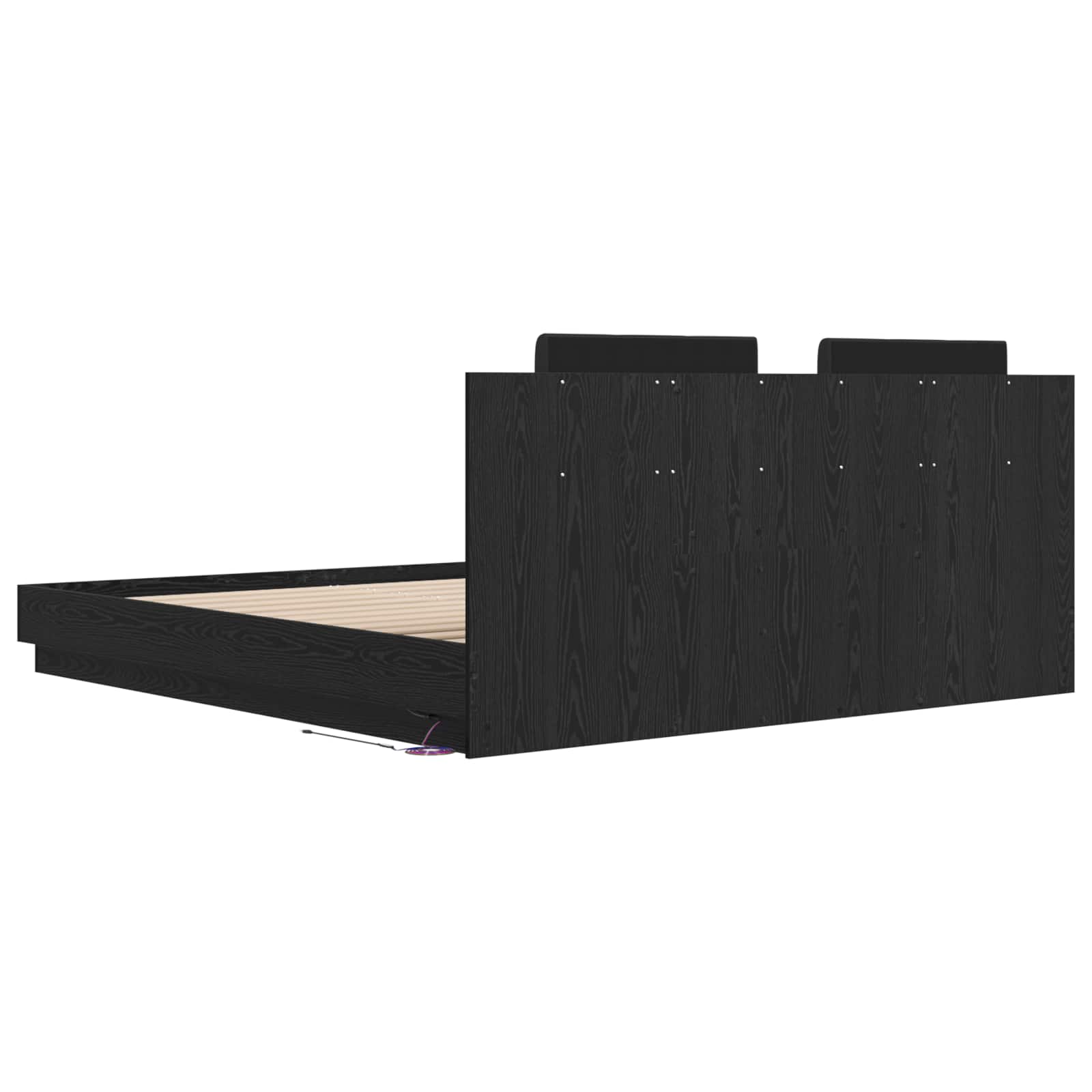 Sengestel med hovedgærde Sort eg 180 x 200 cm Konstrueret træ